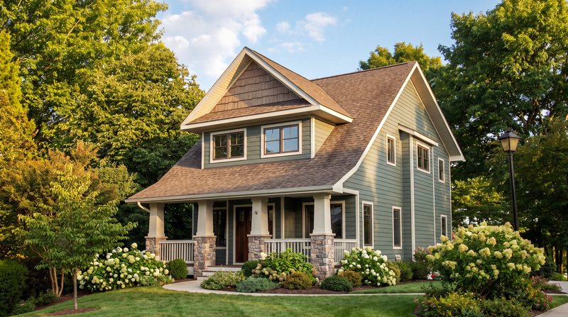 The Wendel at The Gilquist Hay-field, Port Townsend — two-story exterior in Smoky Green